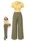 [Vorverkauf] Gelb 1930er Plaid Schlüsselloch-Ausschnitt Jumpsuit