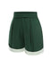 [Vorverkauf] Grün 1950er Plissiertes Tupfen Patchwork Shorts