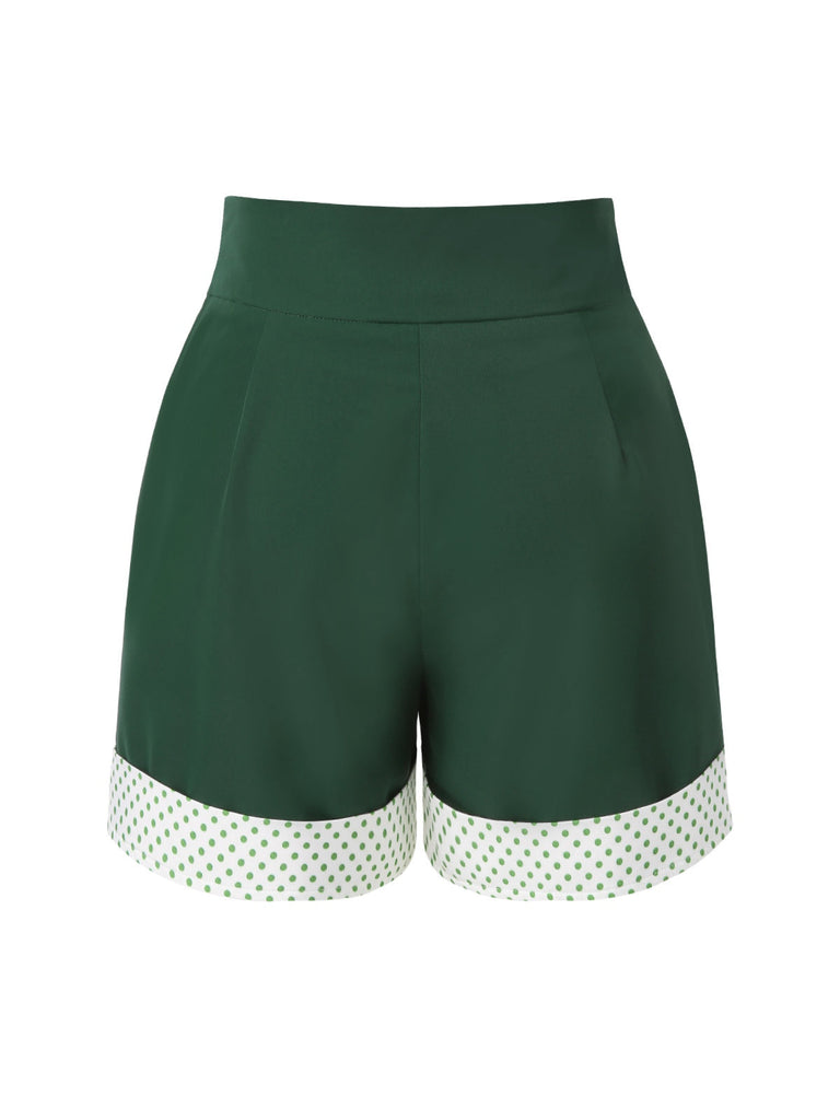 [Vorverkauf] Grün 1950er Plissiertes Tupfen Patchwork Shorts