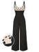 [Vorverkauf] Schwarz 1950er Träger Bogen-Zurück Polka Dots Jumpsuit