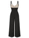 [Vorverkauf] Schwarz 1950er Träger Bogen-Zurück Polka Dots Jumpsuit