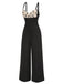 [Vorverkauf] Schwarz 1950er Träger Bogen-Zurück Polka Dots Jumpsuit