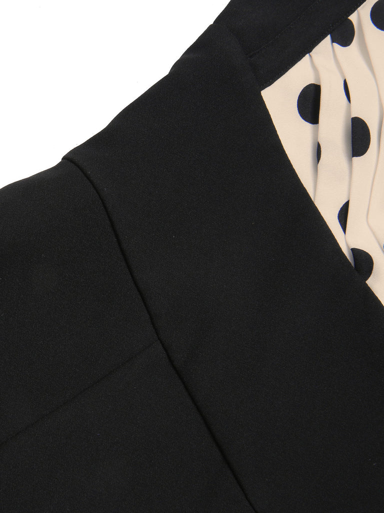 [Vorverkauf] Schwarz 1950er Träger Bogen-Zurück Polka Dots Jumpsuit