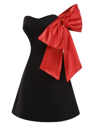 Schwarz 1960er Trägerlos Bogen A-Linie Kleid