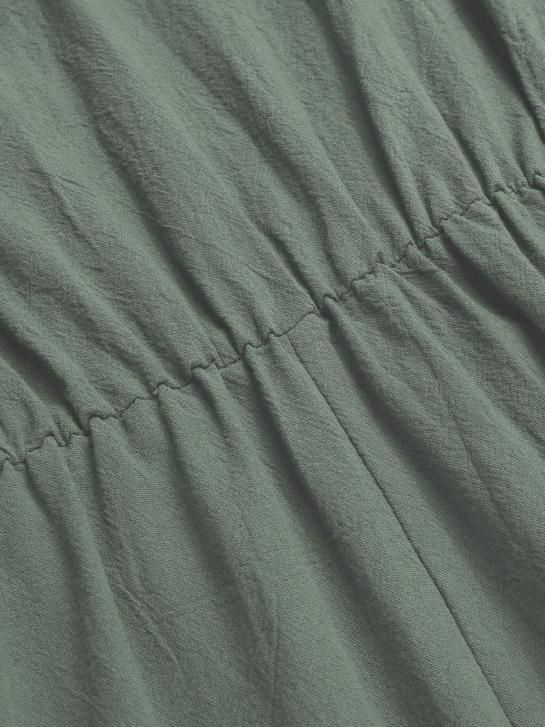 Grün 1950er Solide V-Ausschnitt Baumwolle Volantärmel Romper