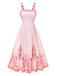 Rosa 1950er Bohemien Blumen Rückenfrei Spaghetti Träger Kleid