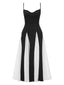 Schwarz & Weiß 1930er Solide Patchwork Maxi Kleid