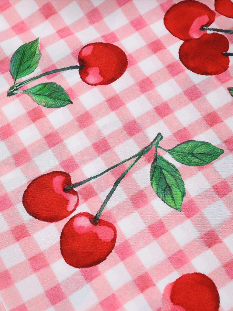[Vorverkauf] Rosa 1960er Gingham Kirsche Hohl Jumpsuit