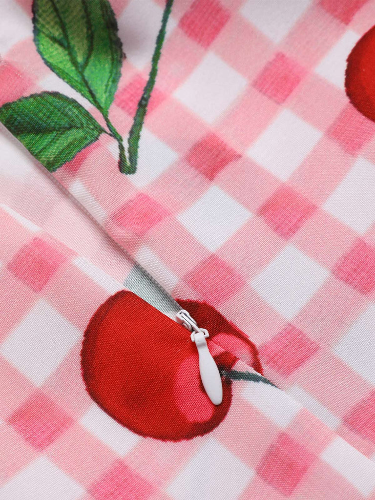 [Vorverkauf] Rosa 1960er Gingham Kirsche Hohl Jumpsuit