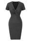 Grau 1960er Tupfen V-Ausschnitt Enges Kleid