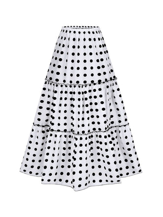 Weiß 1970er Schichtung Saum Tupfen Rock