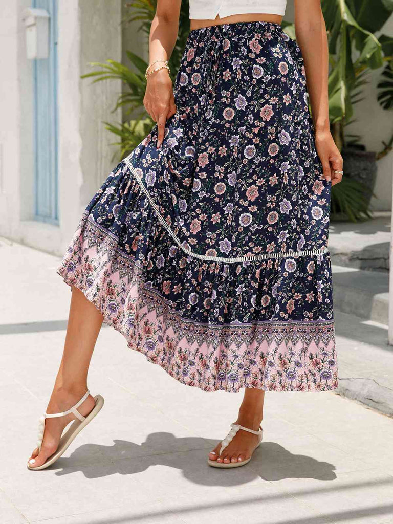 1960er Viskose Bohemien Kleine Blumen Rock