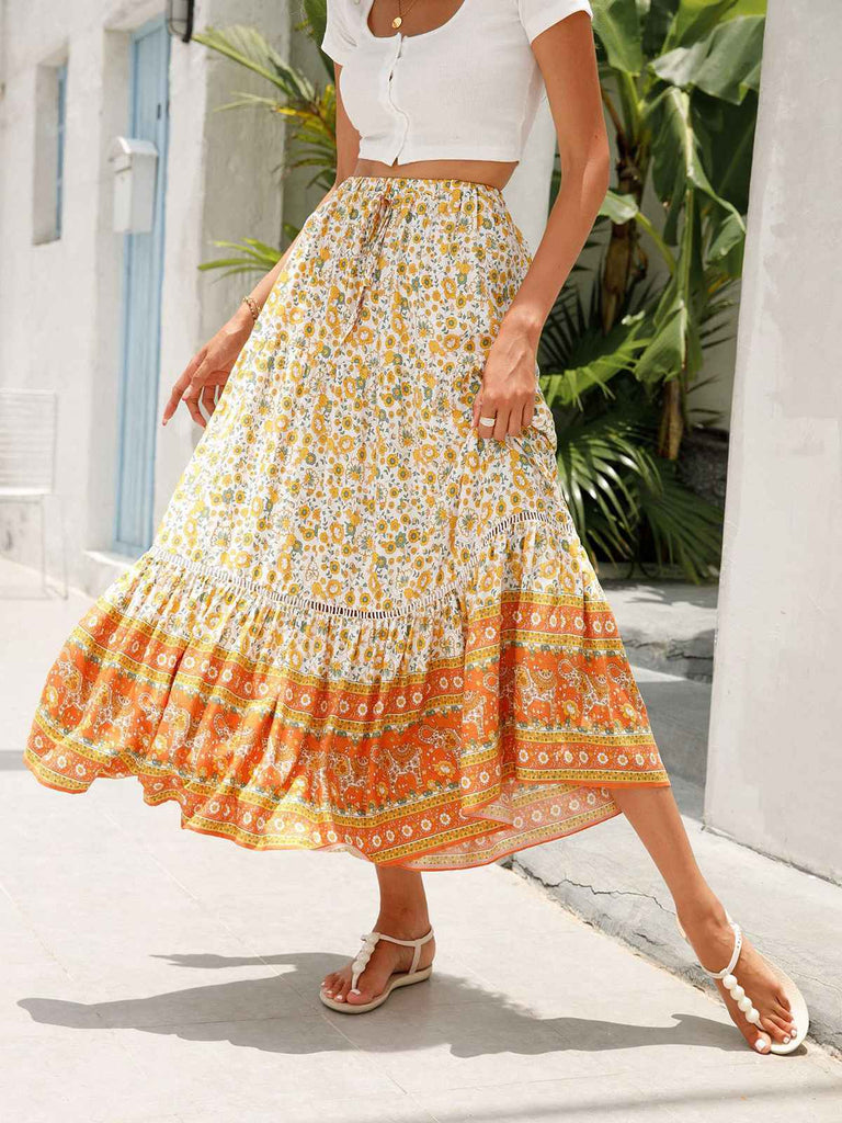 1960er Viskose Bohemien Kleine Blumen Rock