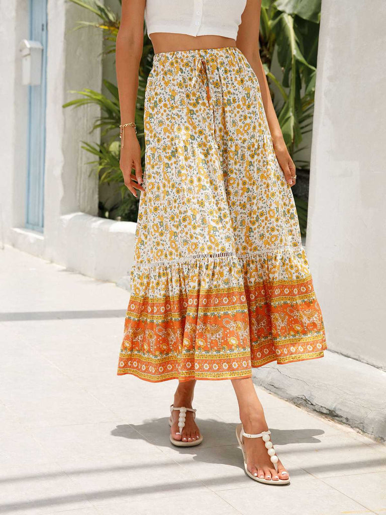 1960er Viskose Bohemien Kleine Blumen Rock