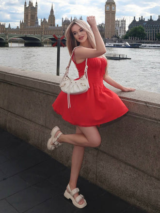 1950er Träger Schnürung Korsett Mini Kleid