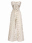 Beige 1970er Bandeau Bogen Blumen Bohemian Jumpsuit