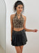 Braun 1930er Halter Gingham Plaid Gesmokt Crop Top