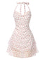 Weiß 1960er Kleine Blumen Herzförmiger Halter Kleid