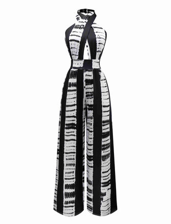 Schwarz 1930er Tinte Flecken Kreuzen Halter Jumpsuit