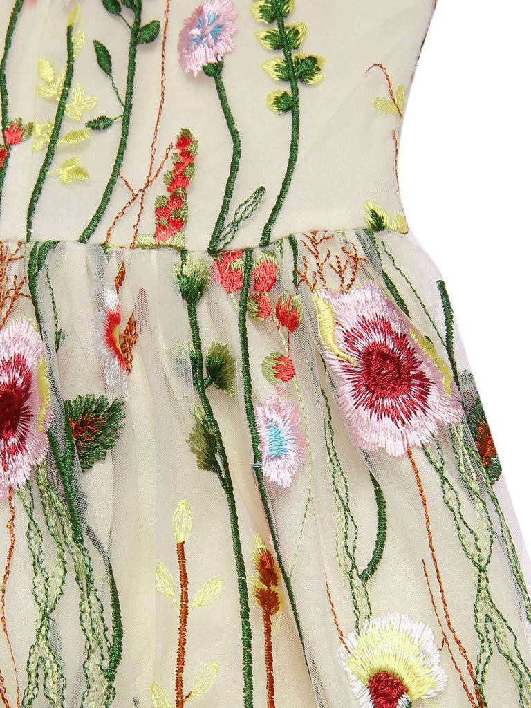 [Vorverkauf] [Übergröße] Multicolor 1940er Blumen Stickerei Rüschenärmel Kleid