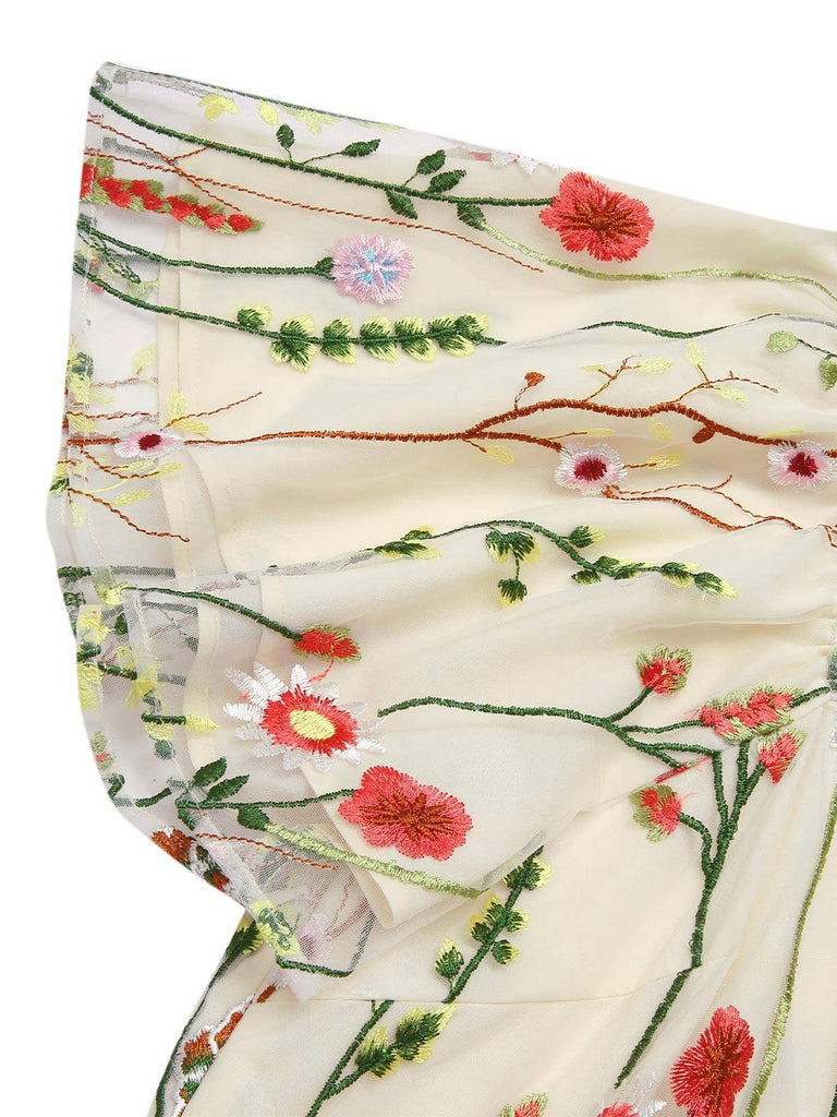 [Vorverkauf] [Übergröße] Multicolor 1940er Blumen Stickerei Rüschenärmel Kleid