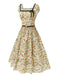 [Vorverkauf] Multicolor 1950er Kleine Blumen Quadratischer Hals Gürtel Kleid