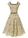 [Vorverkauf] Multicolor 1950er Kleine Blumen Quadratischer Hals Gürtel Kleid