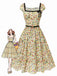 [Vorverkauf] Multicolor 1950er Kleine Blumen Quadratischer Hals Gürtel Kleid