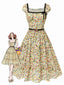 [Vorverkauf] Multicolor 1950er Kleine Blumen Quadratischer Hals Gürtel Kleid