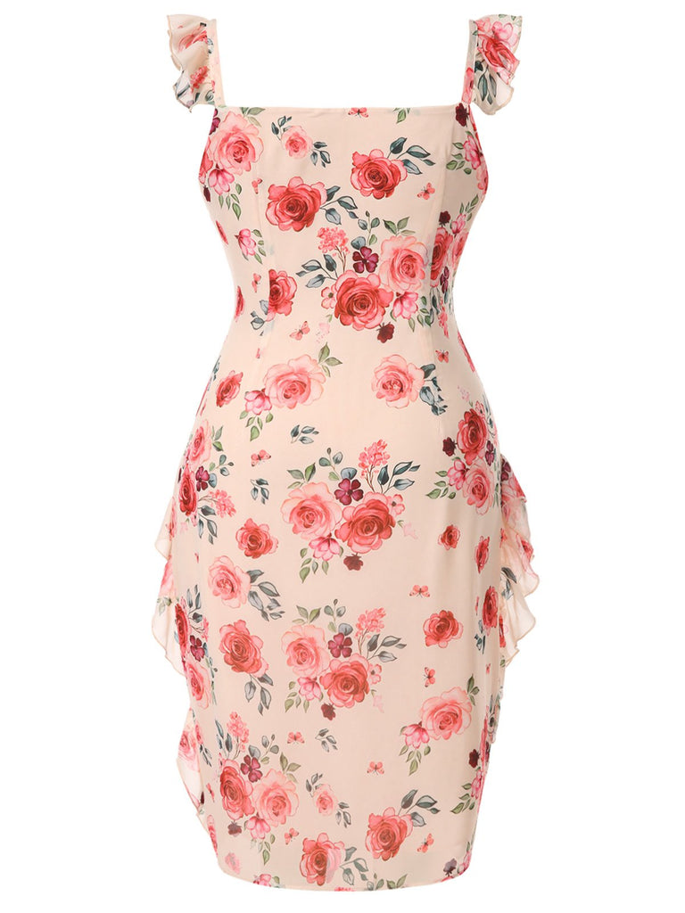 [Vorverkauf] [Übergröße] Beige 1930er Rüschen Schlitz Rose Kleid