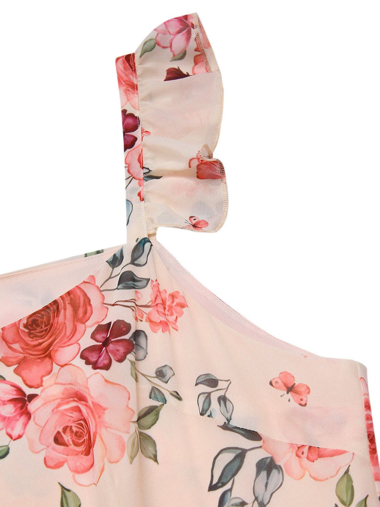 [Vorverkauf] [Übergröße] Beige 1930er Rüschen Schlitz Rose Kleid