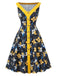 [Vorverkauf] Gelb 1950er Schulterfrei Blumen Patchwork Kleid