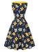 [Vorverkauf] Gelb 1950er Schulterfrei Blumen Patchwork Kleid