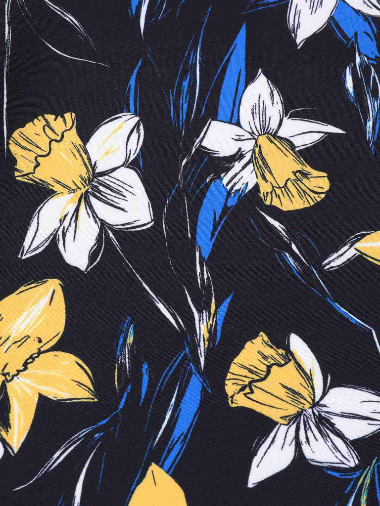 [Vorverkauf] Gelb 1950er Schulterfrei Blumen Patchwork Kleid