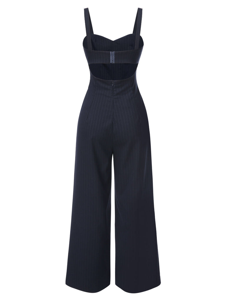 [Vorverkauf] Dunkelgrau 1930er Nadelstreifen Hohe Taille Träger Jumpsuit