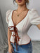 Weiß 1950er Puffärmel Waist Top