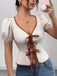Weiß 1950er Puffärmel Waist Top