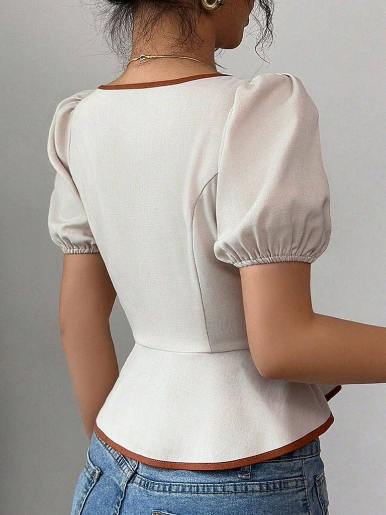 Weiß 1950er Puffärmel Waist Top
