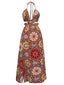 Multicolor 1970er Blumen Bohemien Halter Kleid
