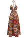 Multicolor 1970er Blumen Bohemien Halter Kleid