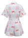 Rosa & Weiß 1950er Bogen & Blumen Gürtel Revers Romper