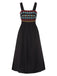 Schwarz 1940er Träger Bestickt Blumen Maxi Kleid