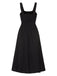 Schwarz 1940er Träger Bestickt Blumen Maxi Kleid