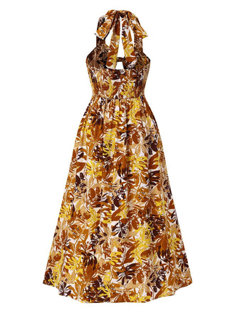 1930er Blätter-Silhouette Hohl Halter Kleid