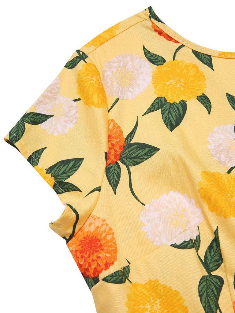[Vorverkauf] Gelb 1950er Hortensie Blumen Gerüschtes Kleid