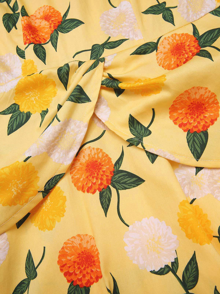 [Vorverkauf] Gelb 1950er Hortensie Blumen Gerüschtes Kleid