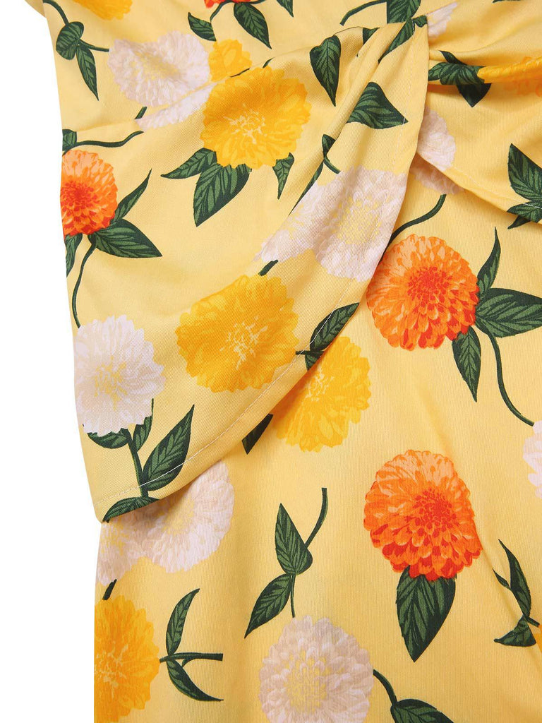 [Vorverkauf] Gelb 1950er Hortensie Blumen Gerüschtes Kleid