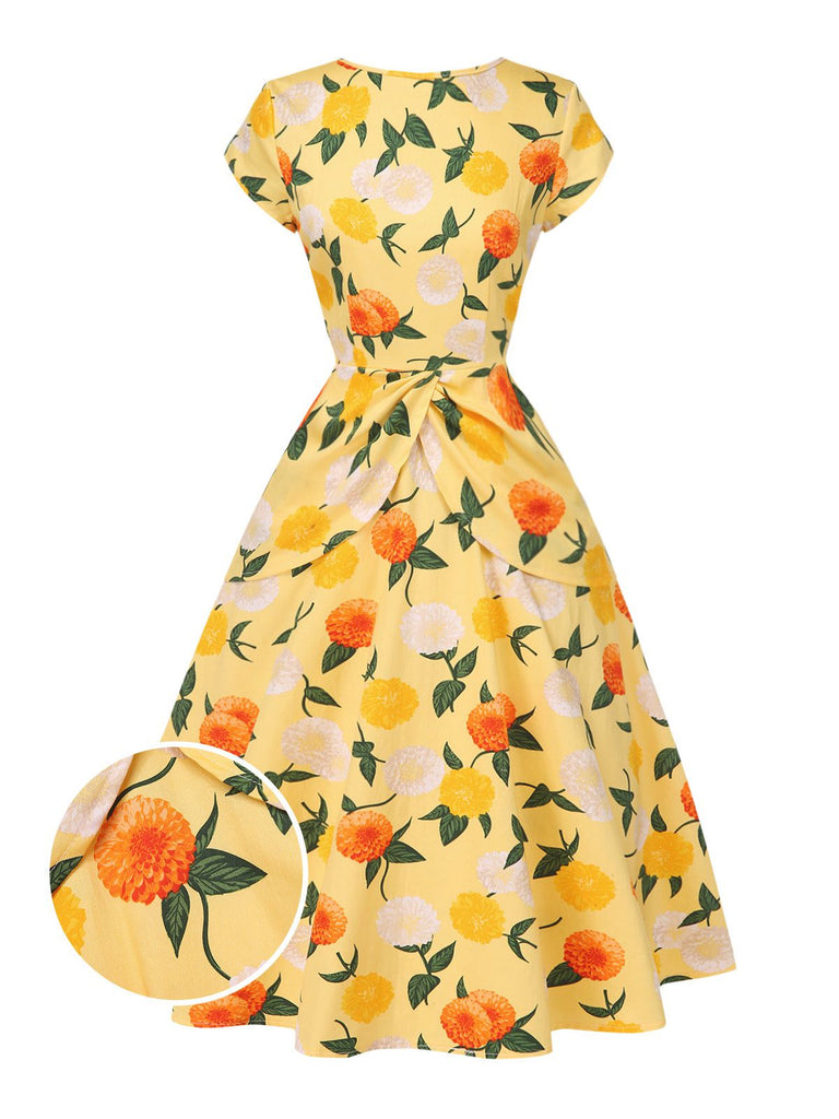 [Vorverkauf] Gelb 1950er Hortensie Blumen Gerüschtes Kleid