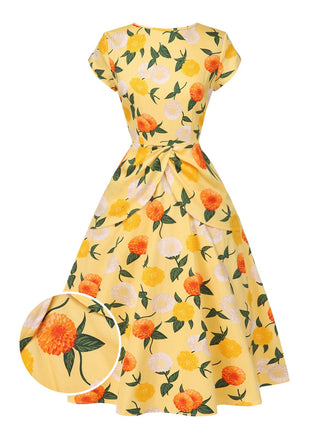 [Vorverkauf] Gelb 1950er Hortensie Blumen Gerüschtes Kleid
