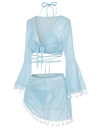 4PCS  1940er Franse V-Ausschnitt Badeanzug & Cover-Up